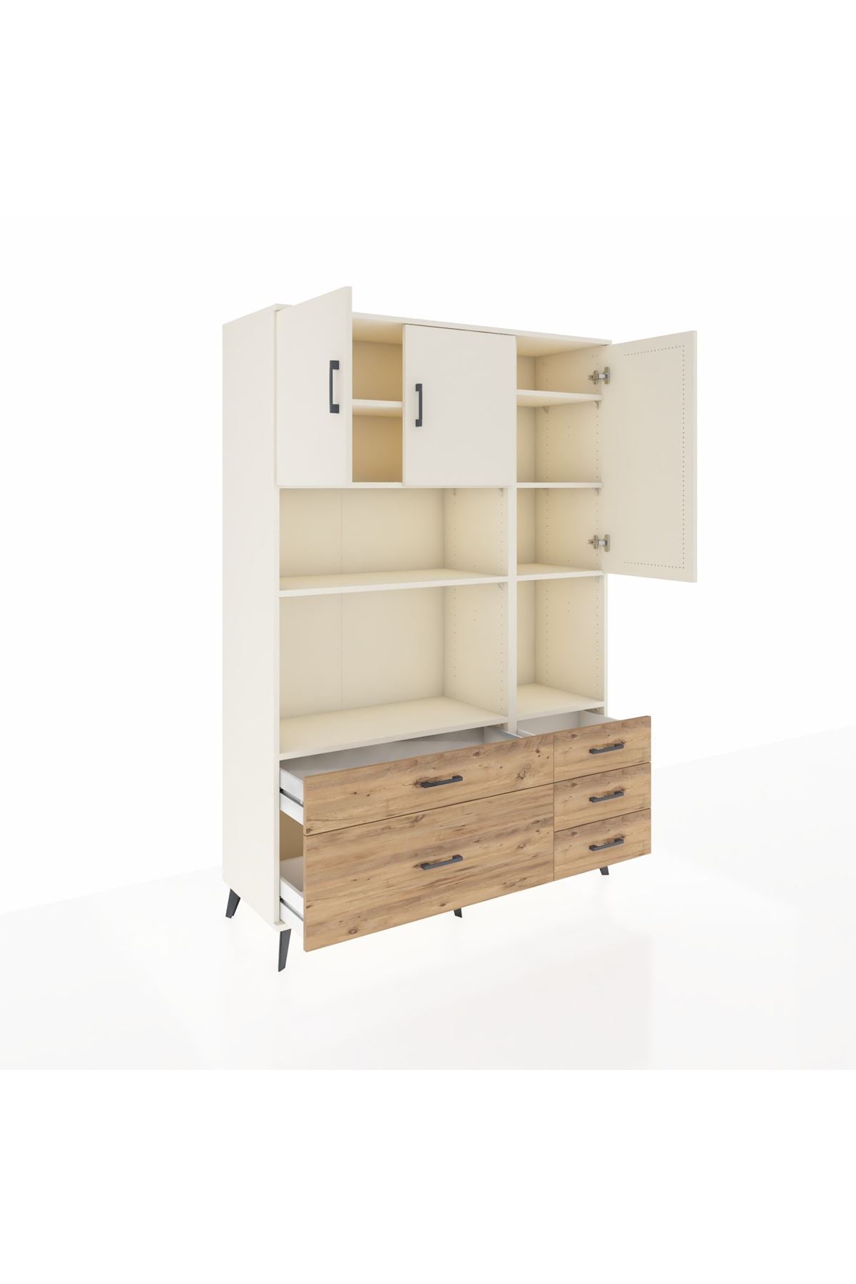 Hyperion Dolap 8 Raflı 5 Çekmeceli 3 Kapaklı 132x44x195 Aytaşı-Aytaşı/Çam