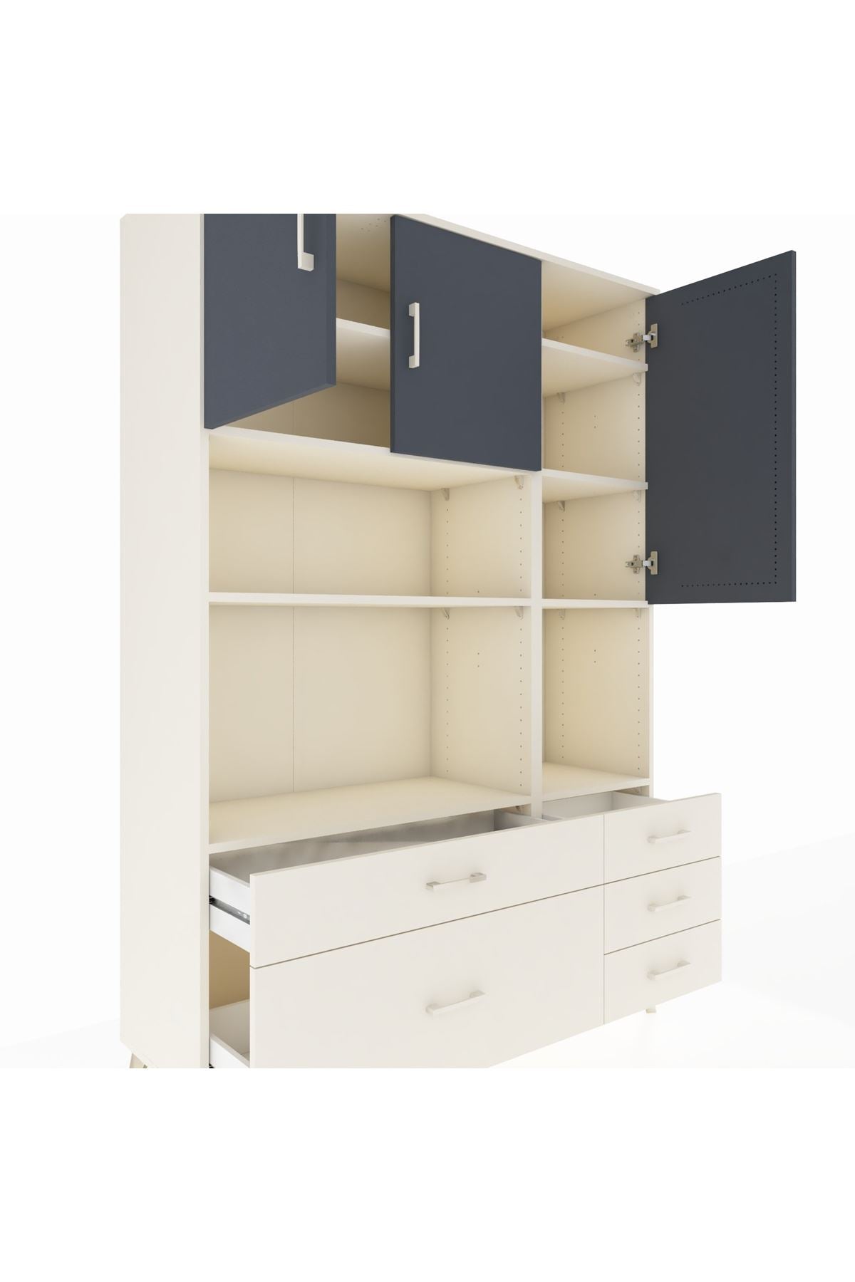 Hyperion Dolap 8 Raflı 5 Çekmeceli 3 Kapaklı 132x44x195 Aytaşı-Antrasit/Aytaşı