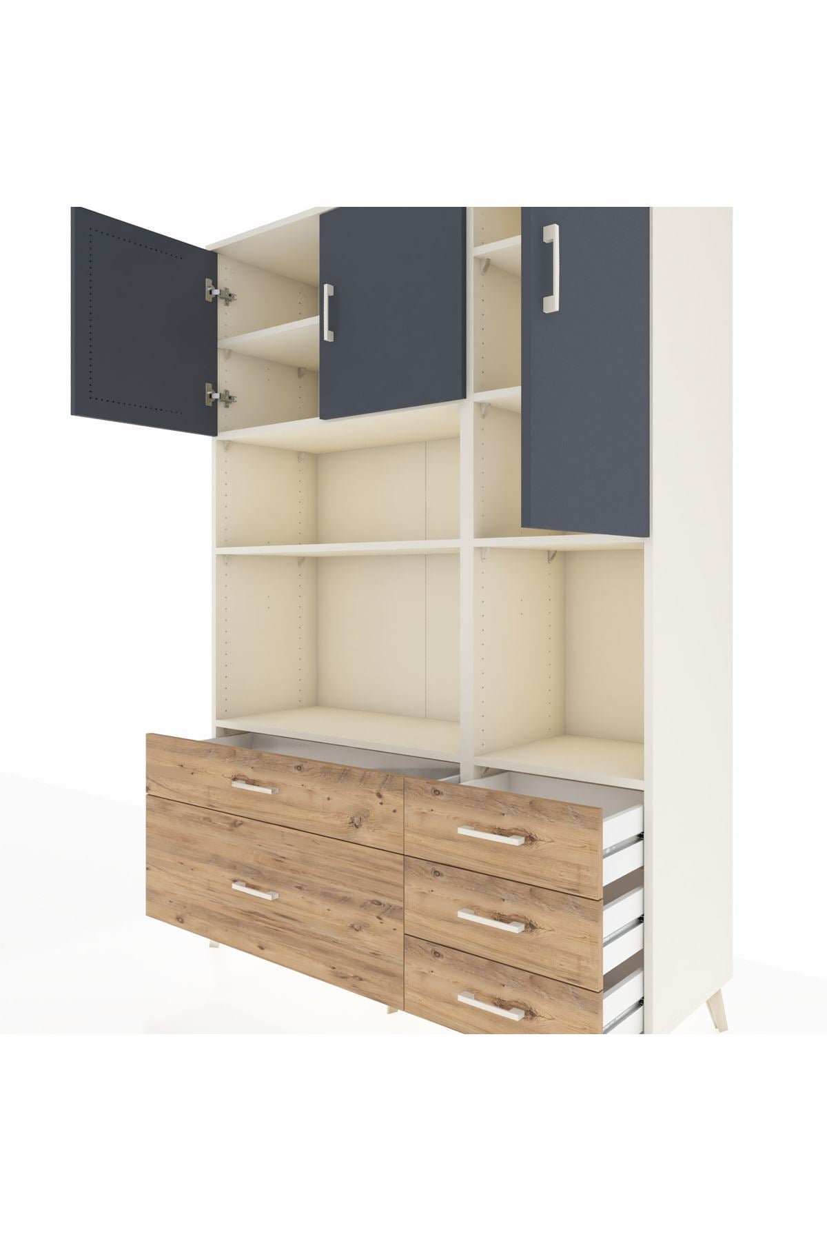 Hyperion Dolap 8 Raflı 5 Çekmeceli 3 Kapaklı 132x44x195 Aytaşı-Antrasit/Çam