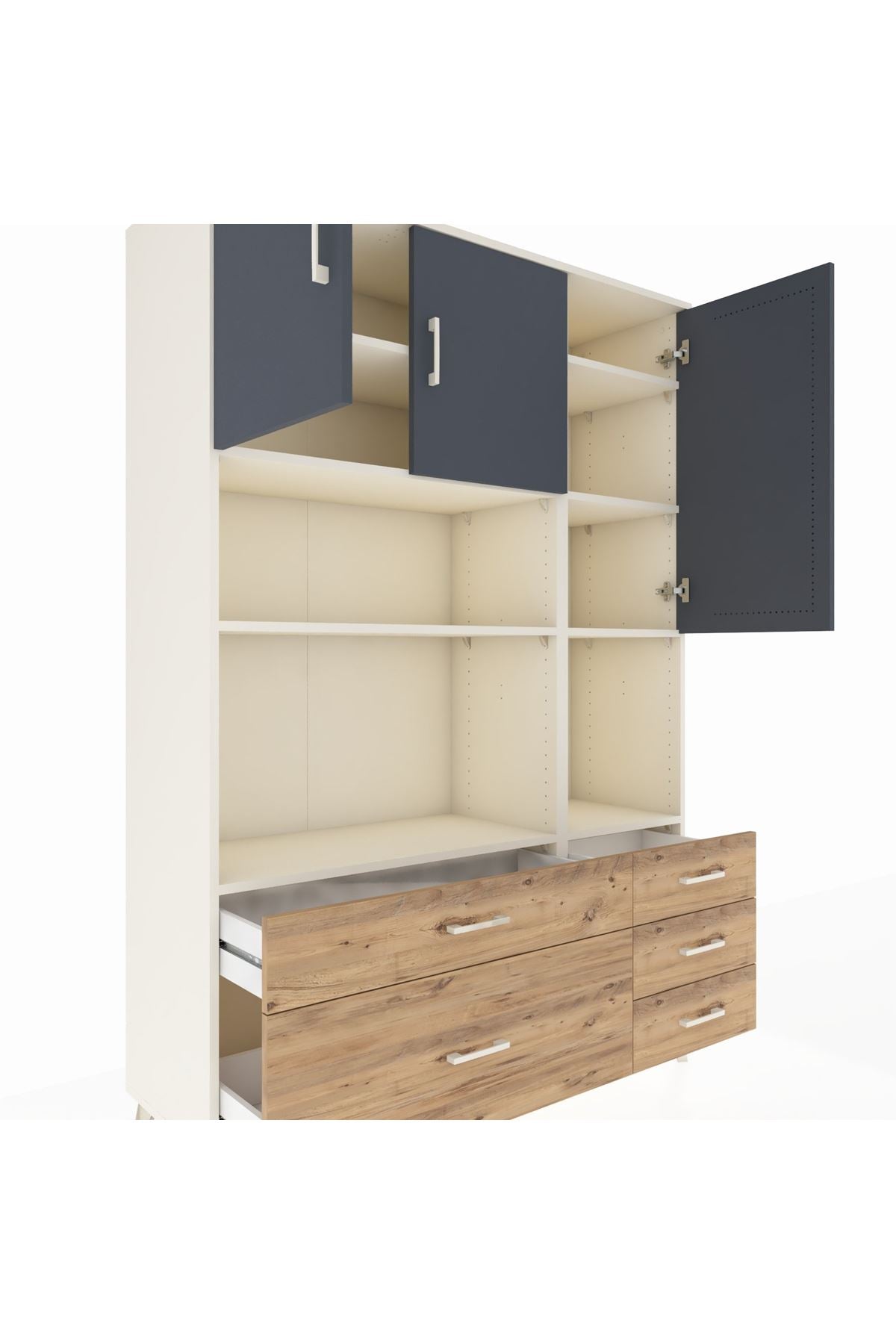 Hyperion Dolap 8 Raflı 5 Çekmeceli 3 Kapaklı 132x44x195 Aytaşı-Antrasit/Çam