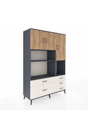 Hyperion Dolap 8 Raflı 5 Çekmeceli 3 Kapaklı 132x44x195 Antrasit-Çam/Aytaşı