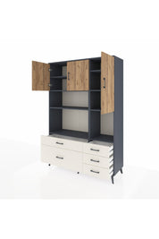 Hyperion Dolap 8 Raflı 5 Çekmeceli 3 Kapaklı 132x44x195 Antrasit-Çam/Aytaşı