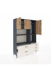 Hyperion Dolap 8 Raflı 5 Çekmeceli 3 Kapaklı 132x44x195 Antrasit-Çam/Aytaşı
