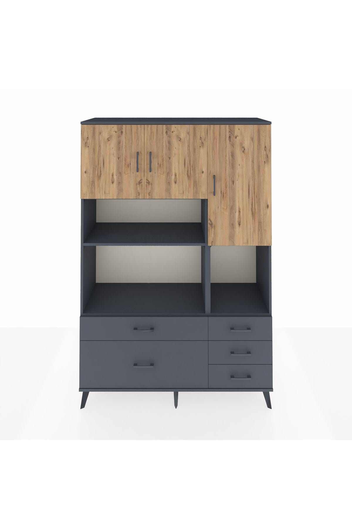 Hyperion Dolap 8 Raflı 5 Çekmeceli 3 Kapaklı 132x44x195 Antrasit-Çam/Antrasit