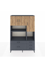 Hyperion Dolap 8 Raflı 5 Çekmeceli 3 Kapaklı 132x44x195 Antrasit-Çam/Antrasit