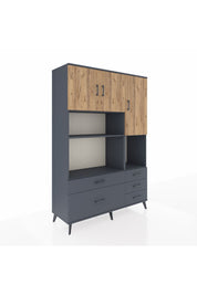 Hyperion Dolap 8 Raflı 5 Çekmeceli 3 Kapaklı 132x44x195 Antrasit-Çam/Antrasit