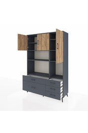 Hyperion Dolap 8 Raflı 5 Çekmeceli 3 Kapaklı 132x44x195 Antrasit-Çam/Antrasit