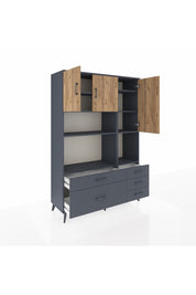 Hyperion Dolap 8 Raflı 5 Çekmeceli 3 Kapaklı 132x44x195 Antrasit-Çam/Antrasit