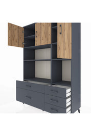 Hyperion Dolap 8 Raflı 5 Çekmeceli 3 Kapaklı 132x44x195 Antrasit-Çam/Antrasit
