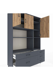 Hyperion Dolap 8 Raflı 5 Çekmeceli 3 Kapaklı 132x44x195 Antrasit-Çam/Antrasit