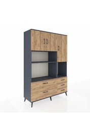 Hyperion Dolap 8 Raflı 5 Çekmeceli 3 Kapaklı 132x44x195 Antrasit-Çam/Çam