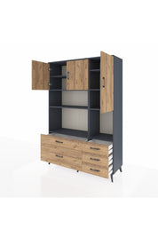 Hyperion Dolap 8 Raflı 5 Çekmeceli 3 Kapaklı 132x44x195 Antrasit-Çam/Çam