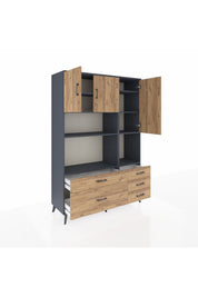 Hyperion Dolap 8 Raflı 5 Çekmeceli 3 Kapaklı 132x44x195 Antrasit-Çam/Çam