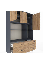 Hyperion Dolap 8 Raflı 5 Çekmeceli 3 Kapaklı 132x44x195 Antrasit-Çam/Çam