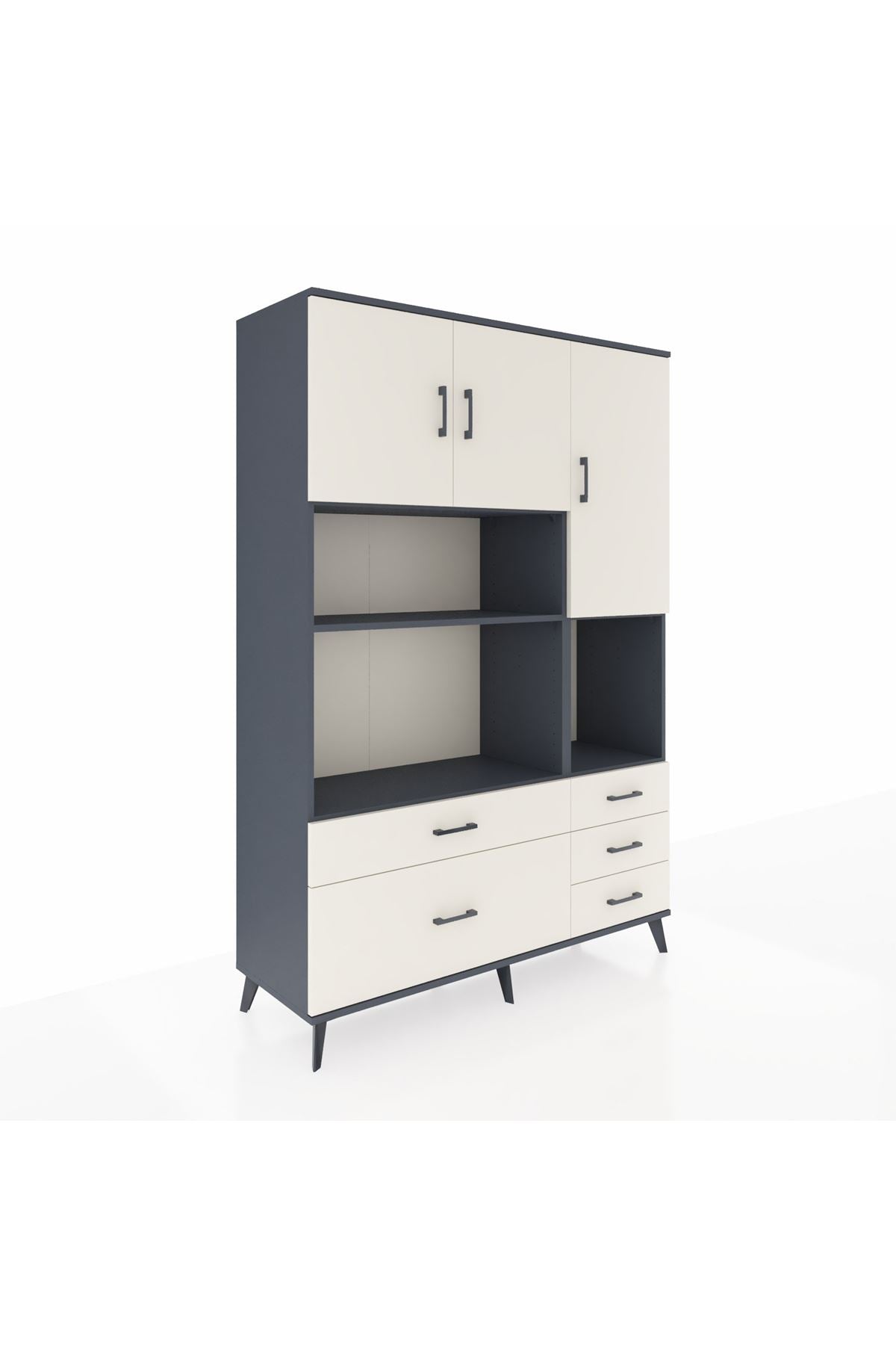Hyperion Dolap 8 Raflı 5 Çekmeceli 3 Kapaklı 132x44x195 Antrasit-Aytaşı/Aytaşı