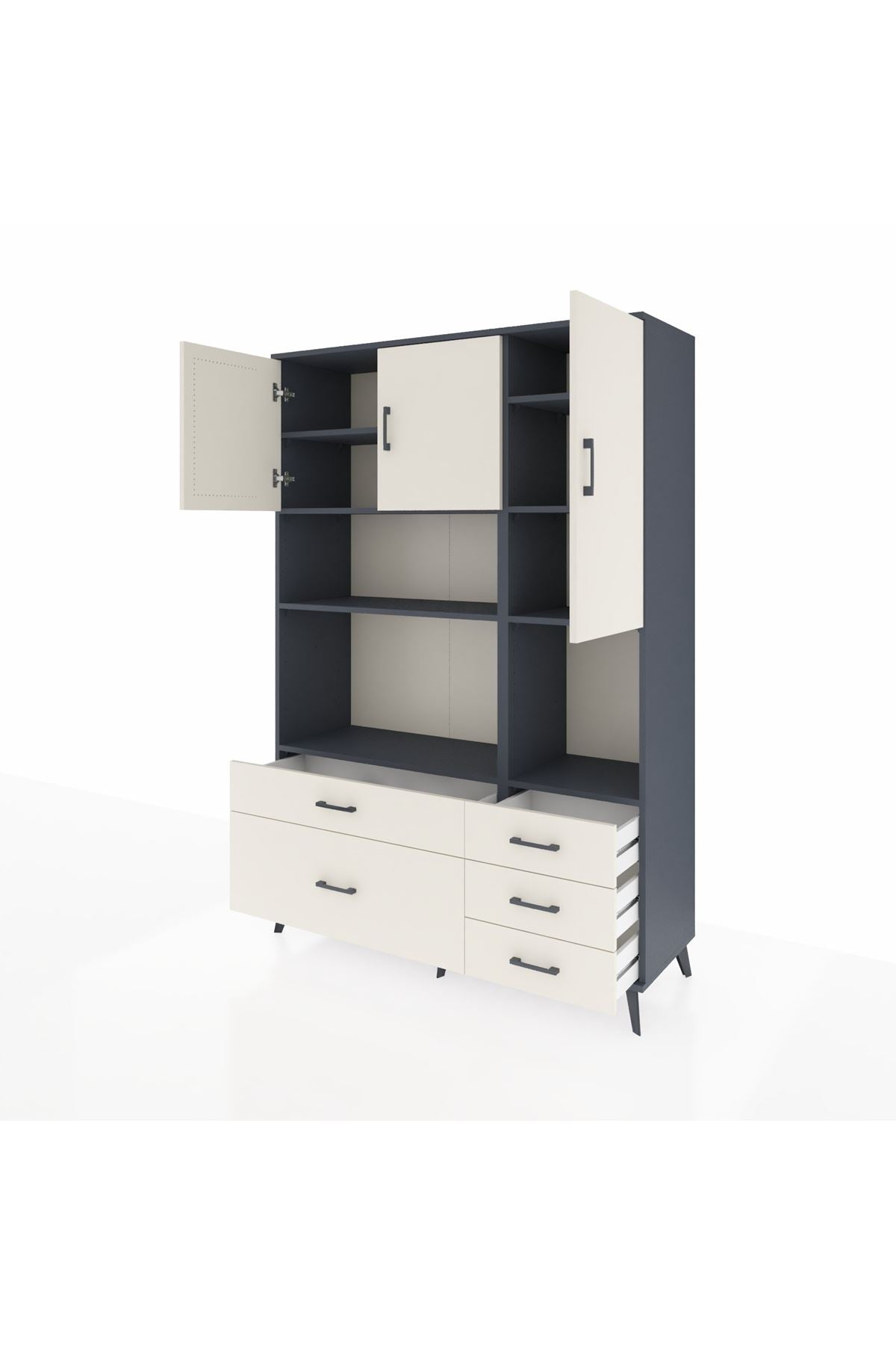 Hyperion Dolap 8 Raflı 5 Çekmeceli 3 Kapaklı 132x44x195 Antrasit-Aytaşı/Aytaşı