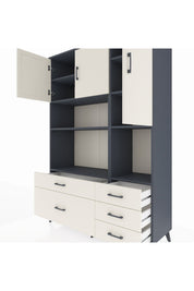 Hyperion Dolap 8 Raflı 5 Çekmeceli 3 Kapaklı 132x44x195 Antrasit-Aytaşı/Aytaşı