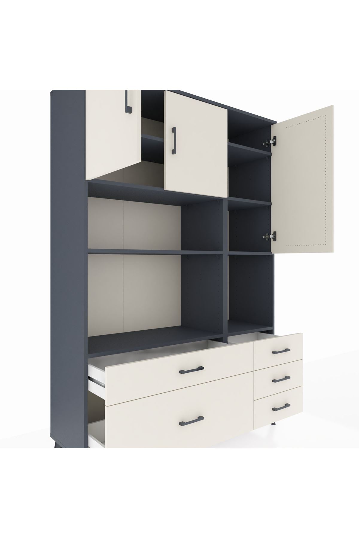Hyperion Dolap 8 Raflı 5 Çekmeceli 3 Kapaklı 132x44x195 Antrasit-Aytaşı/Aytaşı