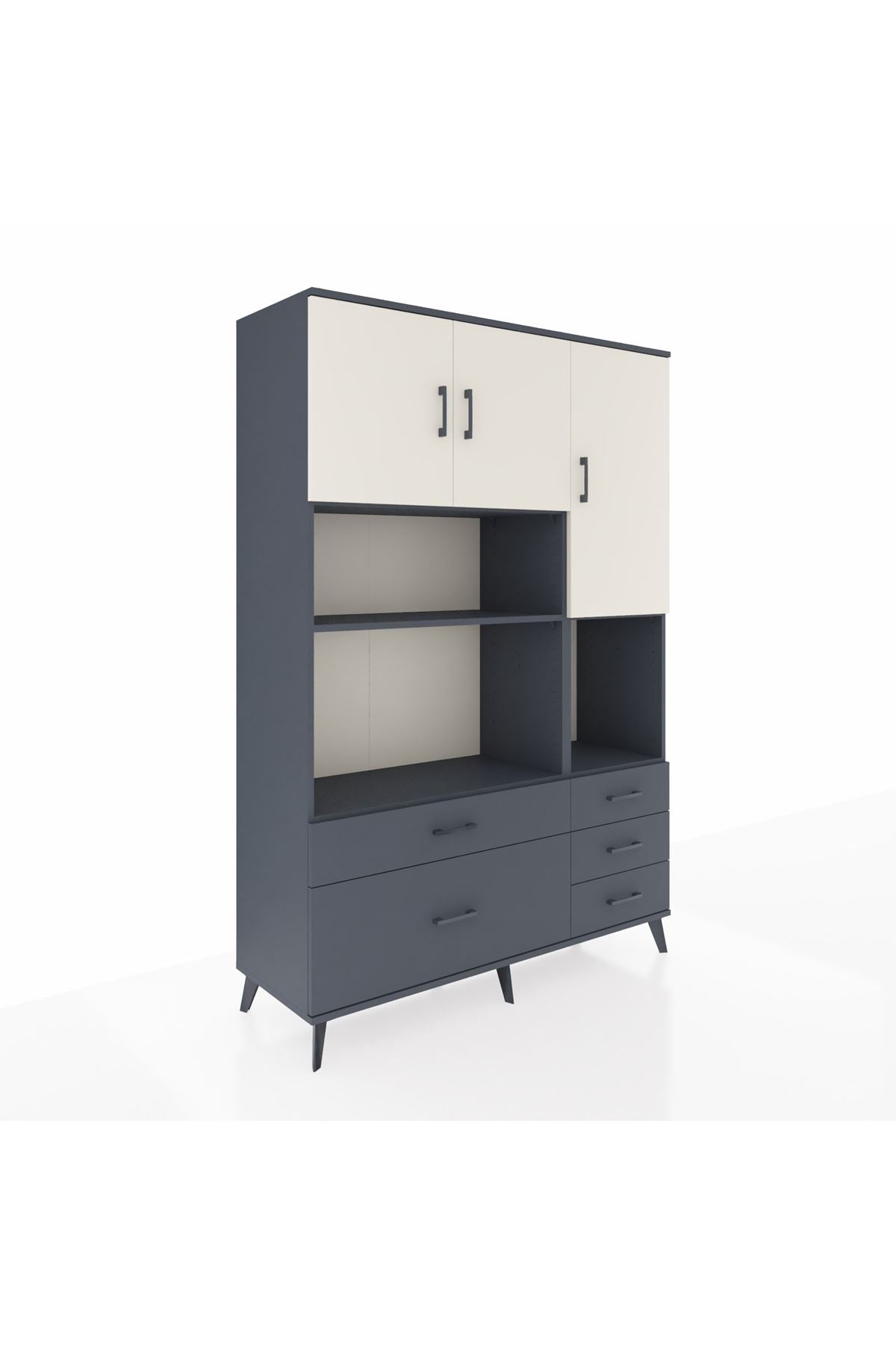 Hyperion Dolap 8 Raflı 5 Çekmeceli 3 Kapaklı 132x44x195 Antrasit-Aytaşı/Antrasit