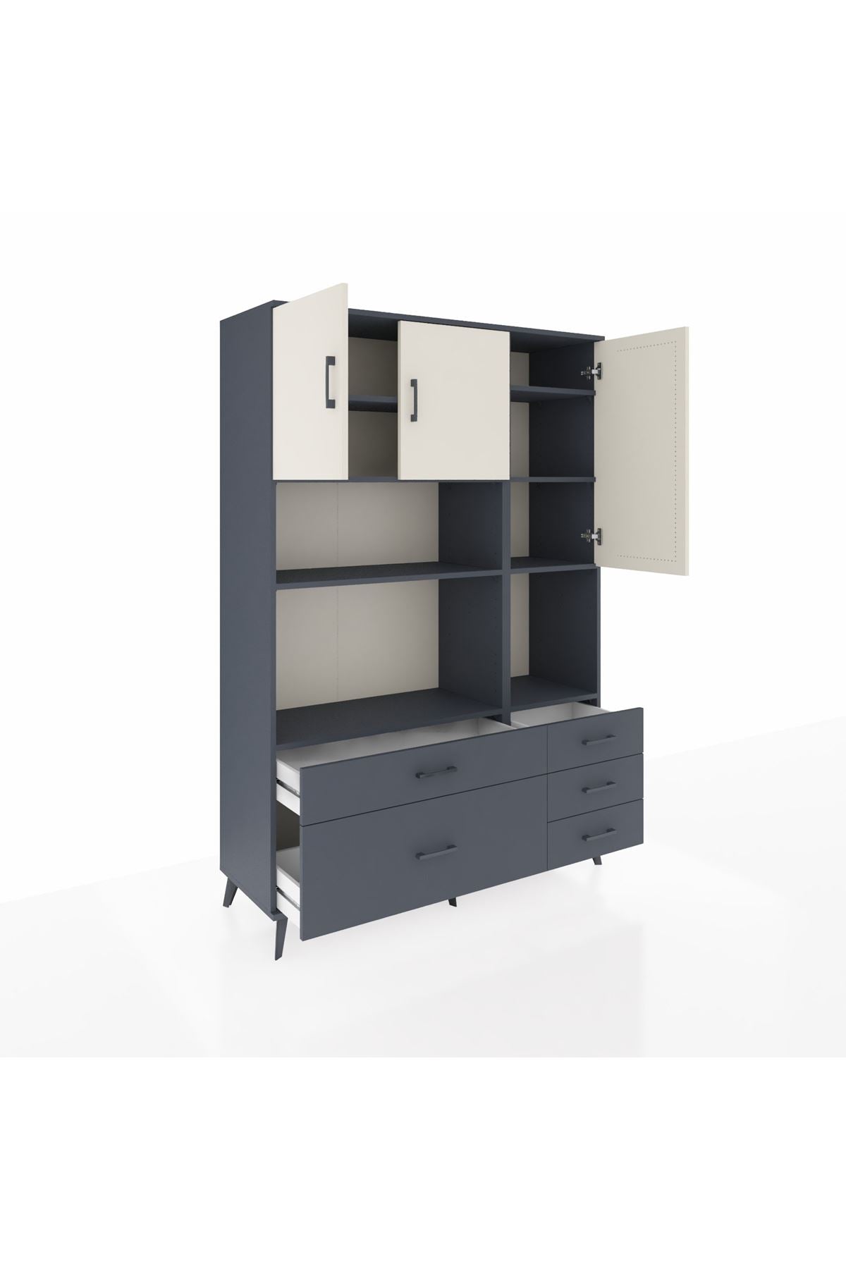 Hyperion Dolap 8 Raflı 5 Çekmeceli 3 Kapaklı 132x44x195 Antrasit-Aytaşı/Antrasit