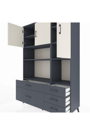 Hyperion Dolap 8 Raflı 5 Çekmeceli 3 Kapaklı 132x44x195 Antrasit-Aytaşı/Antrasit