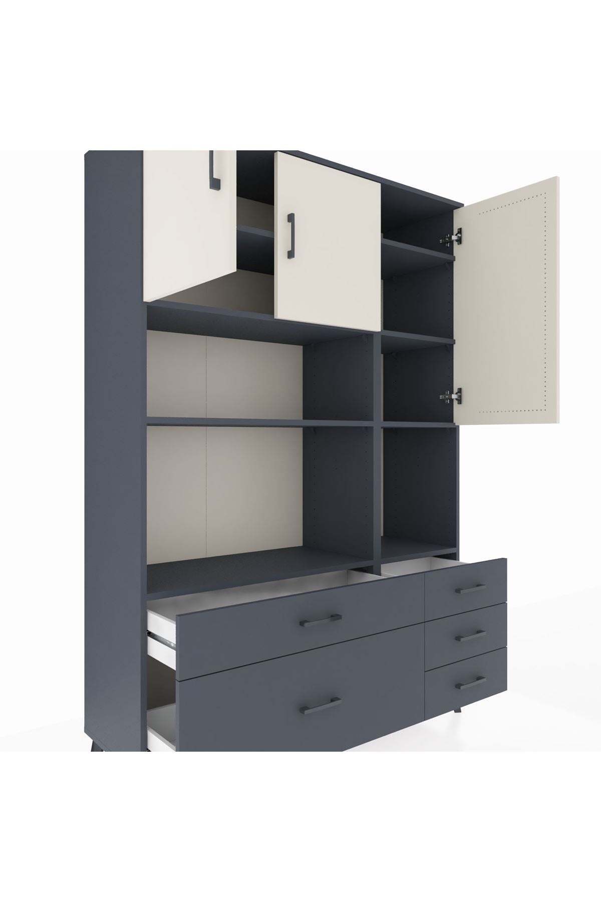 Hyperion Dolap 8 Raflı 5 Çekmeceli 3 Kapaklı 132x44x195 Antrasit-Aytaşı/Antrasit