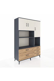 Hyperion Dolap 8 Raflı 5 Çekmeceli 3 Kapaklı 132x44x195 Antrasit-Aytaşı/Çam