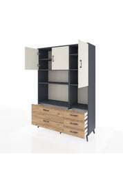 Hyperion Dolap 8 Raflı 5 Çekmeceli 3 Kapaklı 132x44x195 Antrasit-Aytaşı/Çam