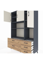 Hyperion Dolap 8 Raflı 5 Çekmeceli 3 Kapaklı 132x44x195 Antrasit-Aytaşı/Çam