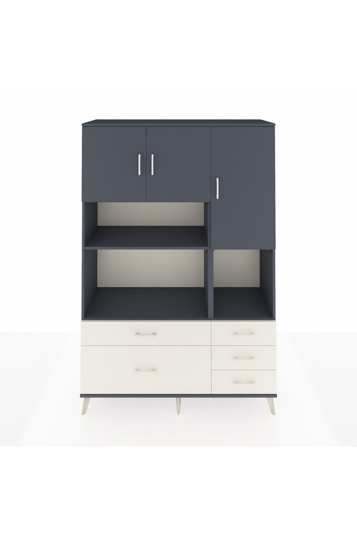 Hyperion Dolap 8 Raflı 5 Çekmeceli 3 Kapaklı 132x44x195 Antrasit-Antrasit/Aytaşı