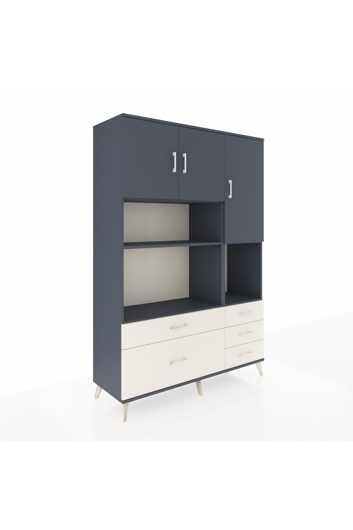 Hyperion Dolap 8 Raflı 5 Çekmeceli 3 Kapaklı 132x44x195 Antrasit-Antrasit/Aytaşı