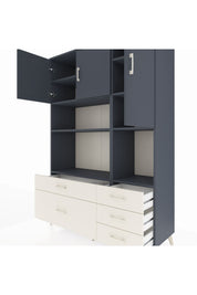 Hyperion Dolap 8 Raflı 5 Çekmeceli 3 Kapaklı 132x44x195 Antrasit-Antrasit/Aytaşı