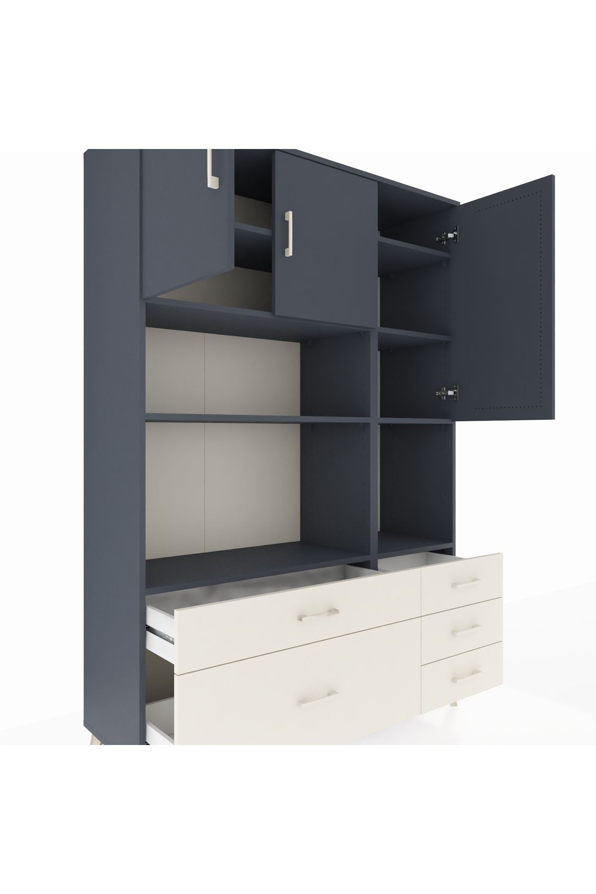 Hyperion Dolap 8 Raflı 5 Çekmeceli 3 Kapaklı 132x44x195 Antrasit-Antrasit/Aytaşı