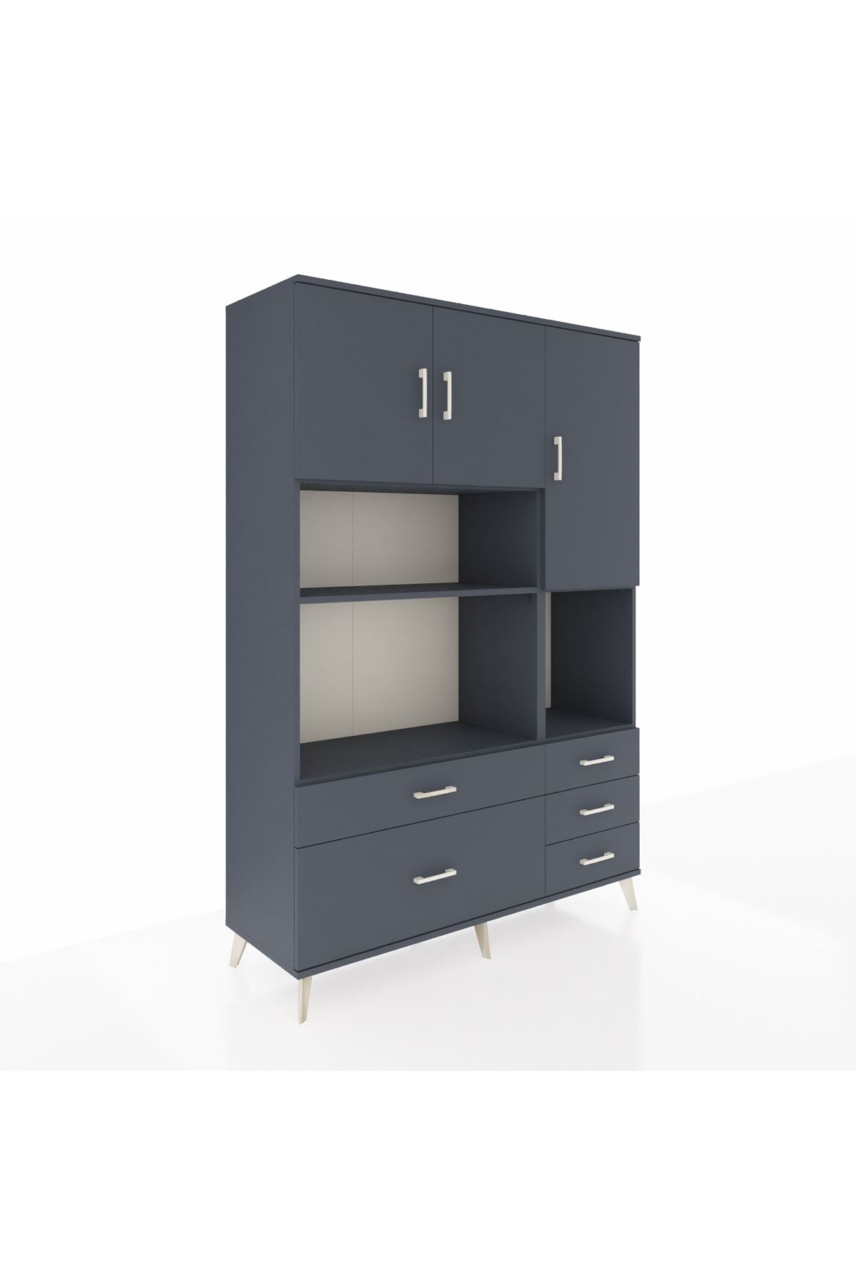 Hyperion Dolap 8 Raflı 5 Çekmeceli 3 Kapaklı 132x44x195 Antrasit-Antrasit/Antrasit