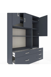 Hyperion Dolap 8 Raflı 5 Çekmeceli 3 Kapaklı 132x44x195 Antrasit-Antrasit/Antrasit