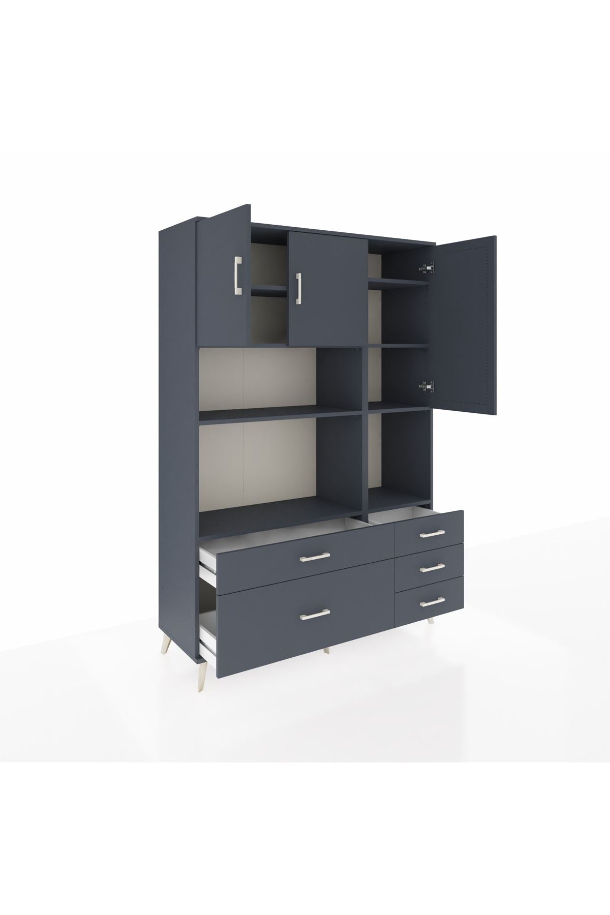 Hyperion Dolap 8 Raflı 5 Çekmeceli 3 Kapaklı 132x44x195 Antrasit-Antrasit/Antrasit