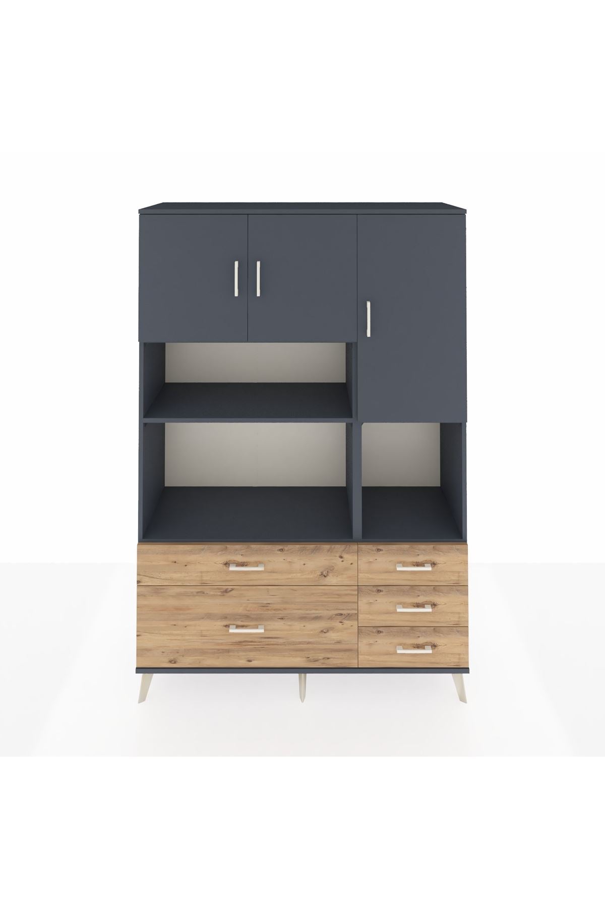 Hyperion Dolap 8 Raflı 5 Çekmeceli 3 Kapaklı 132x44x195 Antrasit-Antrasit/Çam