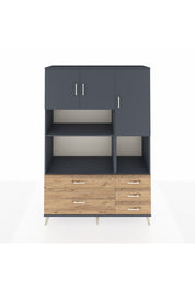 Hyperion Dolap 8 Raflı 5 Çekmeceli 3 Kapaklı 132x44x195 Antrasit-Antrasit/Çam
