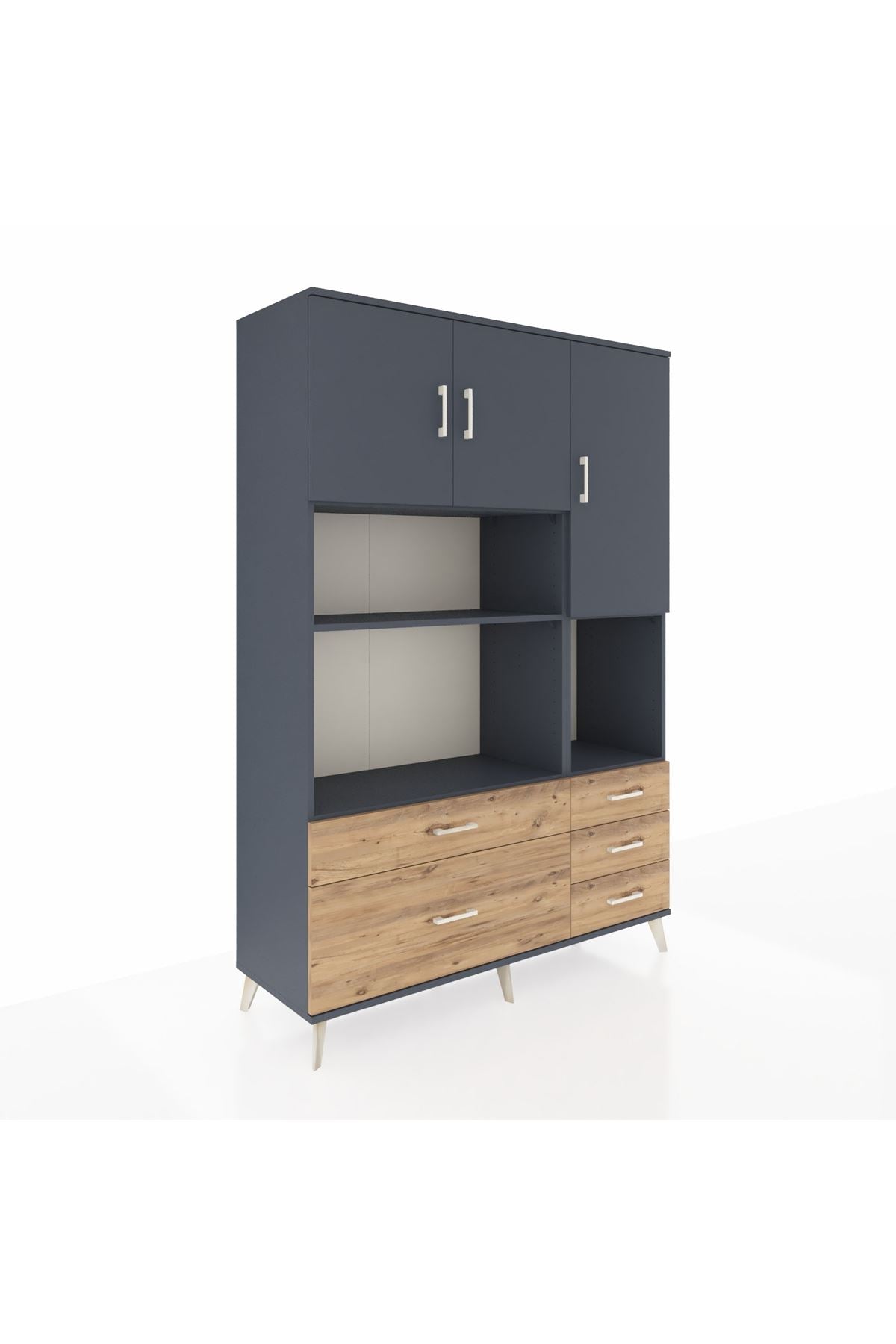 Hyperion Dolap 8 Raflı 5 Çekmeceli 3 Kapaklı 132x44x195 Antrasit-Antrasit/Çam