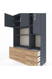 Hyperion Dolap 8 Raflı 5 Çekmeceli 3 Kapaklı 132x44x195 Antrasit-Antrasit/Çam