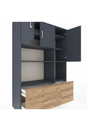 Hyperion Dolap 8 Raflı 5 Çekmeceli 3 Kapaklı 132x44x195 Antrasit-Antrasit/Çam