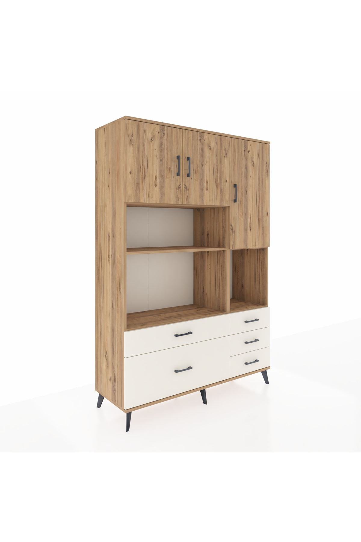 Hyperion Dolap 8 Raflı 5 Çekmeceli 3 Kapaklı 132x44x195 Çam-Çam/Aytaşı