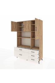 Hyperion Dolap 8 Raflı 5 Çekmeceli 3 Kapaklı 132x44x195 Çam-Çam/Aytaşı