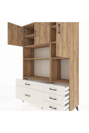 Hyperion Dolap 8 Raflı 5 Çekmeceli 3 Kapaklı 132x44x195 Çam-Çam/Aytaşı