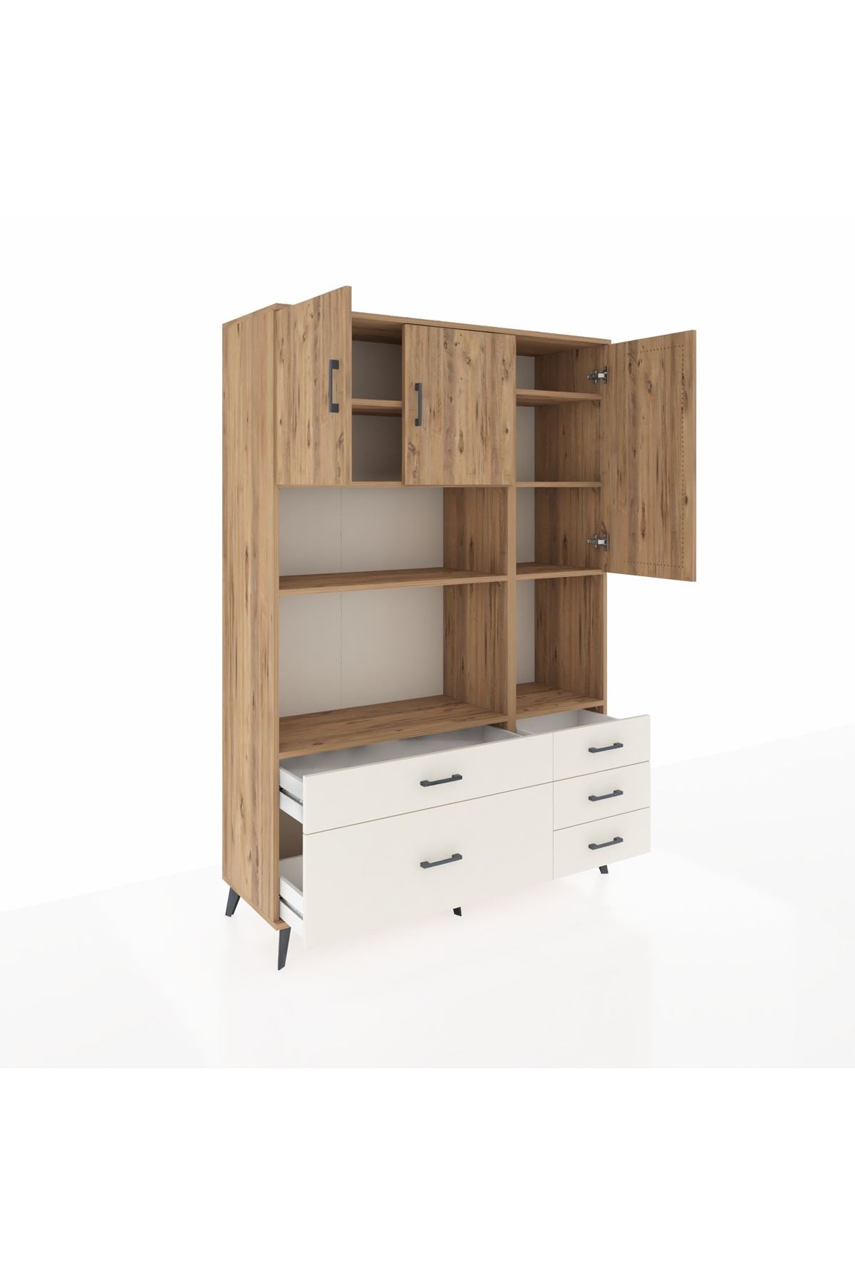 Hyperion Dolap 8 Raflı 5 Çekmeceli 3 Kapaklı 132x44x195 Çam-Çam/Aytaşı