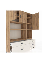 Hyperion Dolap 8 Raflı 5 Çekmeceli 3 Kapaklı 132x44x195 Çam-Çam/Aytaşı