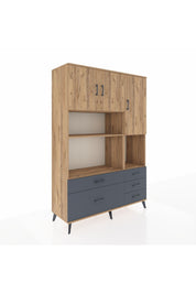 Hyperion Dolap 8 Raflı 5 Çekmeceli 3 Kapaklı 132x44x195 Çam-Çam/Antrasit