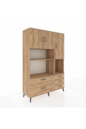 Hyperion Dolap 8 Raflı 5 Çekmeceli 3 Kapaklı 132x44x195 Çam-Çam/Çam