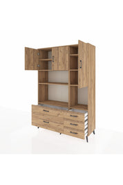 Hyperion Dolap 8 Raflı 5 Çekmeceli 3 Kapaklı 132x44x195 Çam-Çam/Çam
