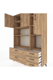 Hyperion Dolap 8 Raflı 5 Çekmeceli 3 Kapaklı 132x44x195 Çam-Çam/Çam